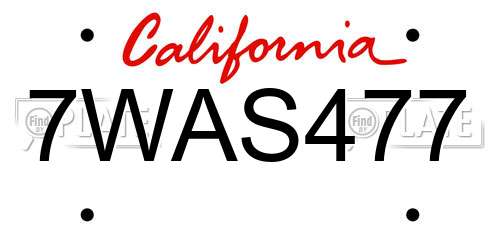 7WAS477 California License Plate