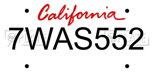 7WAS552 California License Plate