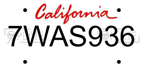 7WAS936 California License Plate