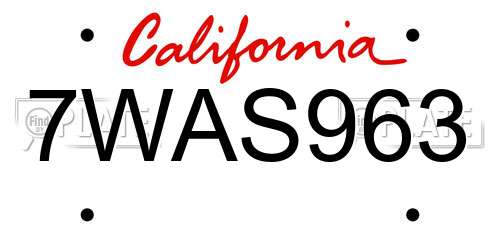 7WAS963 California License Plate
