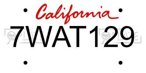 7WAT129 California License Plate