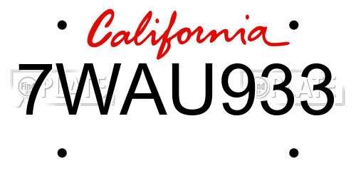 7WAU933 California License Plate