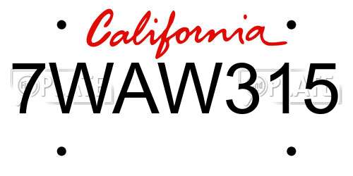 7WAW315 California License Plate