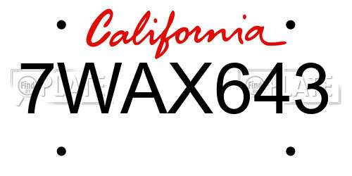 7WAX643 California License Plate