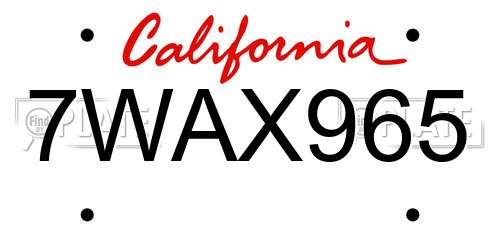 7WAX965 California License Plate