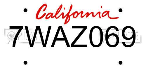 7WAZ069 California License Plate