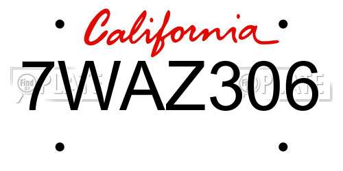 7WAZ306 California License Plate