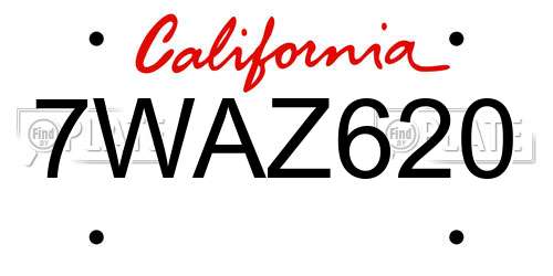7WAZ620 California License Plate