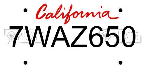 7WAZ650 California License Plate