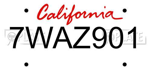 7WAZ901 California License Plate
