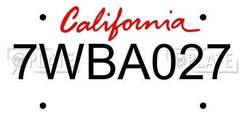 7WBA027 California License Plate