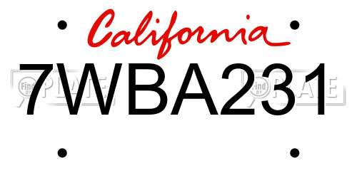 7WBA231 California License Plate
