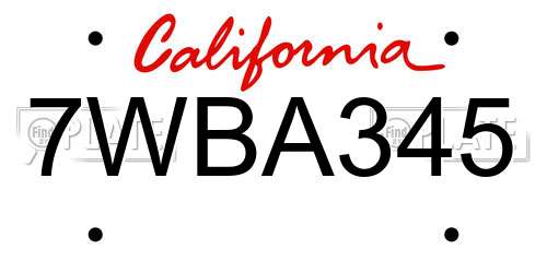 7WBA345 California License Plate