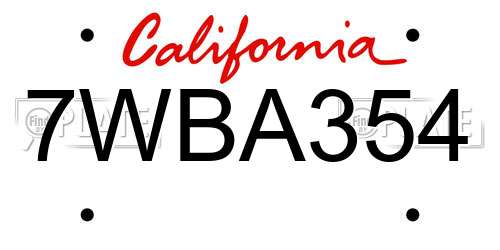 7WBA354 California License Plate