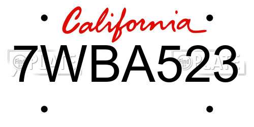 7WBA523 California License Plate