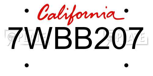 7WBB207 California License Plate