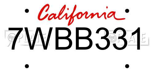 7WBB331 California License Plate