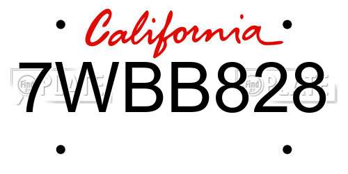 7WBB828 California License Plate