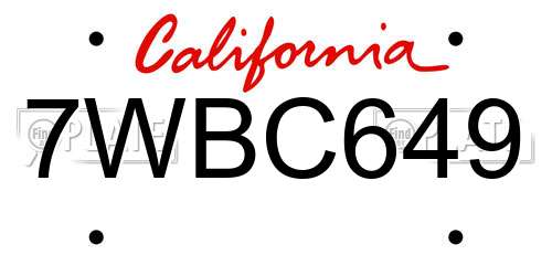 7WBC649 California License Plate