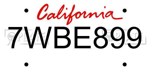 7WBE899 California License Plate