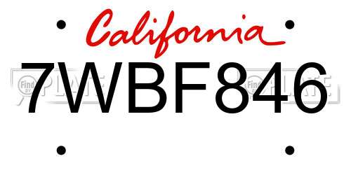 7WBF846 California License Plate