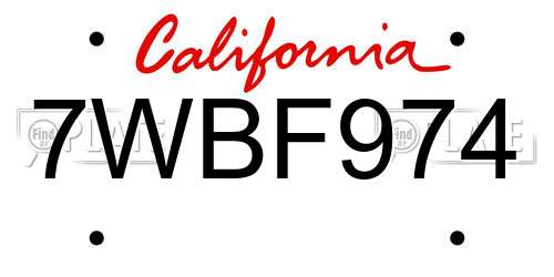 7WBF974 California License Plate