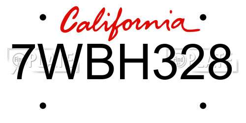 7WBH328 California License Plate