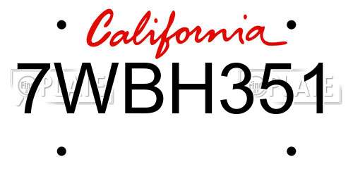 7WBH351 California License Plate