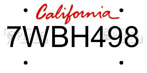 7WBH498 California License Plate