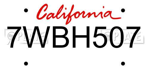 7WBH507 California License Plate