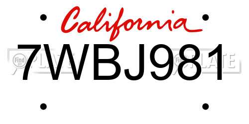 7WBJ981 California License Plate