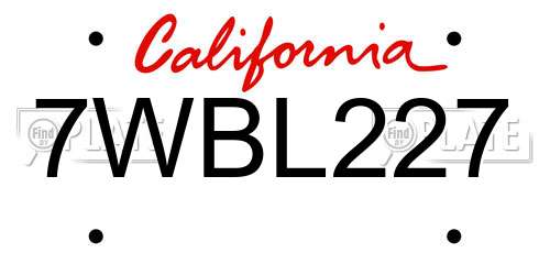 7WBL227 California License Plate