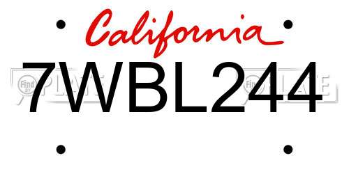 7WBL244 California License Plate
