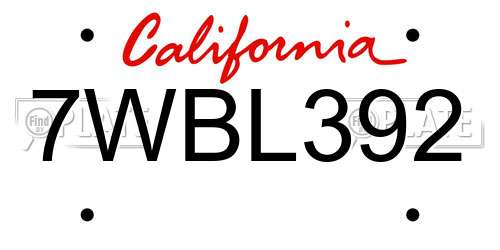 7WBL392 California License Plate