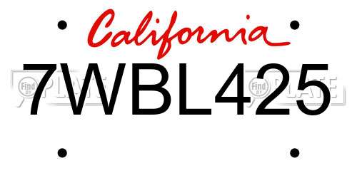 7WBL425 California License Plate