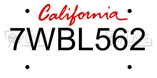 7WBL562 California License Plate