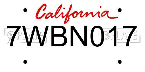 7WBN017 California License Plate