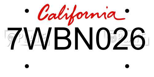 7WBN026 California License Plate