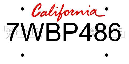 7WBP486 California License Plate