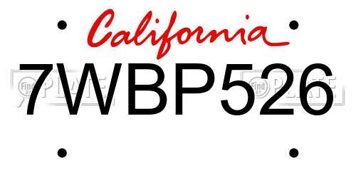 7WBP526 California License Plate