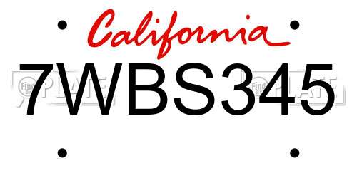 7WBS345 California License Plate