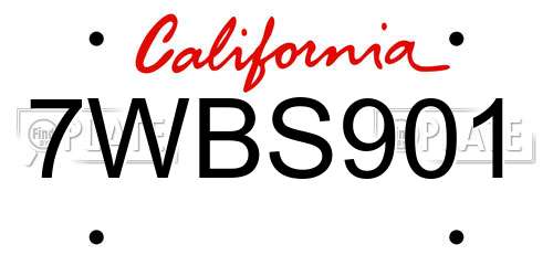 7WBS901 California License Plate