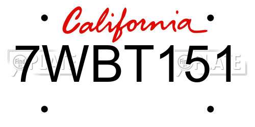 7WBT151 California License Plate