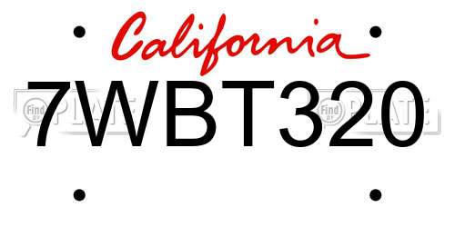 7WBT320 California License Plate
