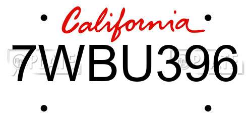 7WBU396 California License Plate