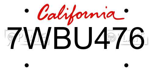 7WBU476 California License Plate