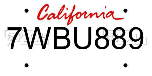 7WBU889 California License Plate