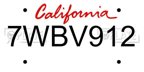 7WBV912 California License Plate