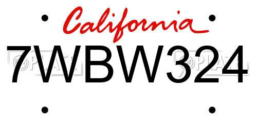 7WBW324 California License Plate