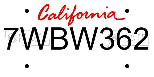 7WBW362 California License Plate